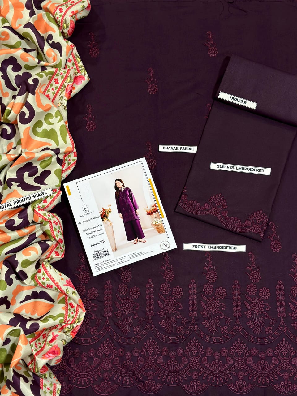 🌸 WINTER'S COLLECTION 🌸 🟥 BRAND NAME : SAPPHIRE 🟨 CATEGORY : DHANAK 3PC EMBROIDERED (002)