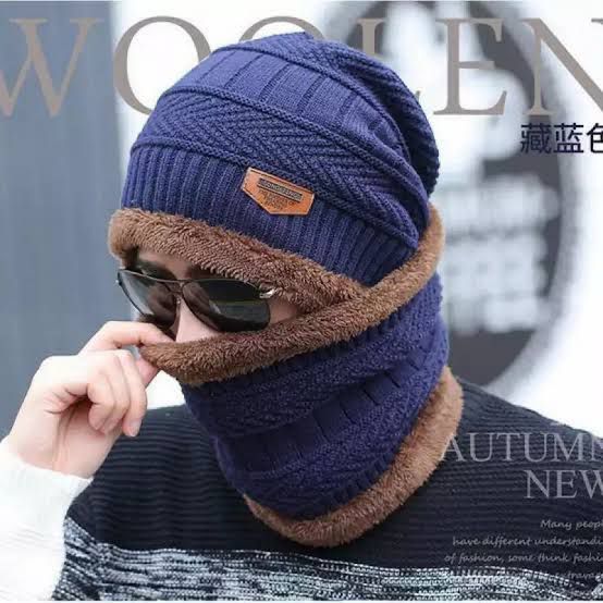 Beanie Wool Cap With Neck Warmer. Full Set-2 Pieces