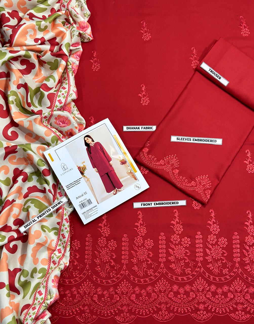🌸 WINTER'S COLLECTION 🌸  🟥 BRAND NAME : SAPPHIRE 🟨 CATEGORY : DHANAK 3PC EMBROIDERED (005)